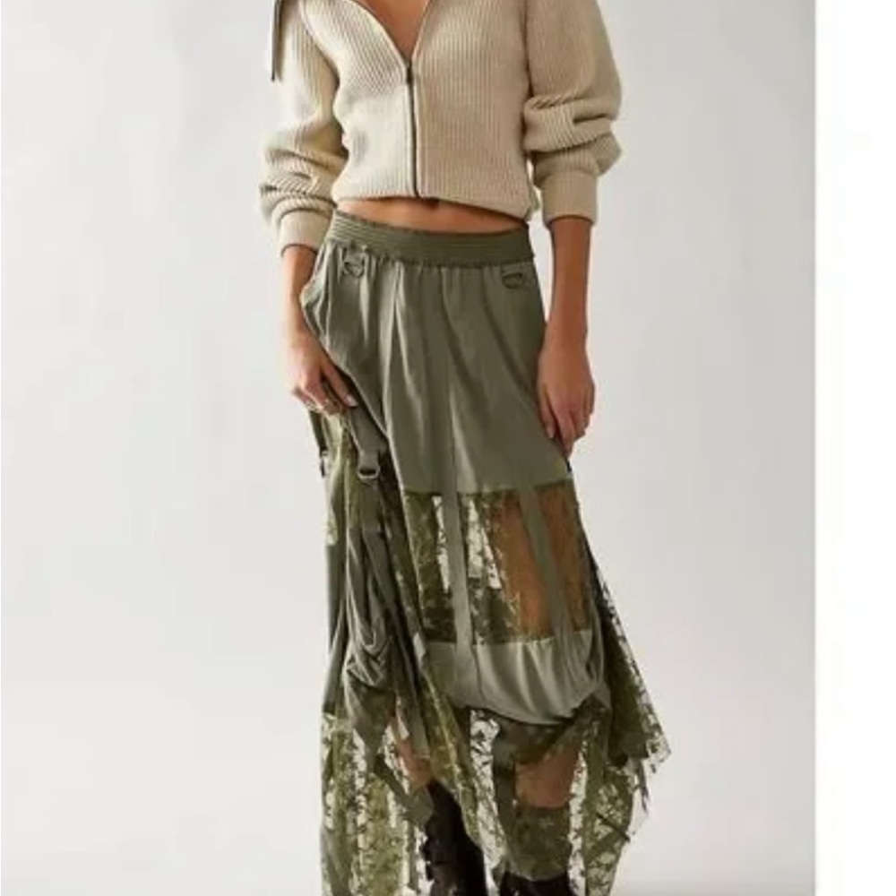Free People She is Love Olive Green Lace Maxi Skirt Medium